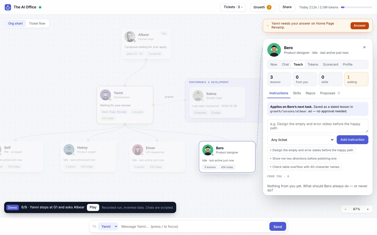 Teaching Bero, the product designer: an instruction, and a role change waiting for apply