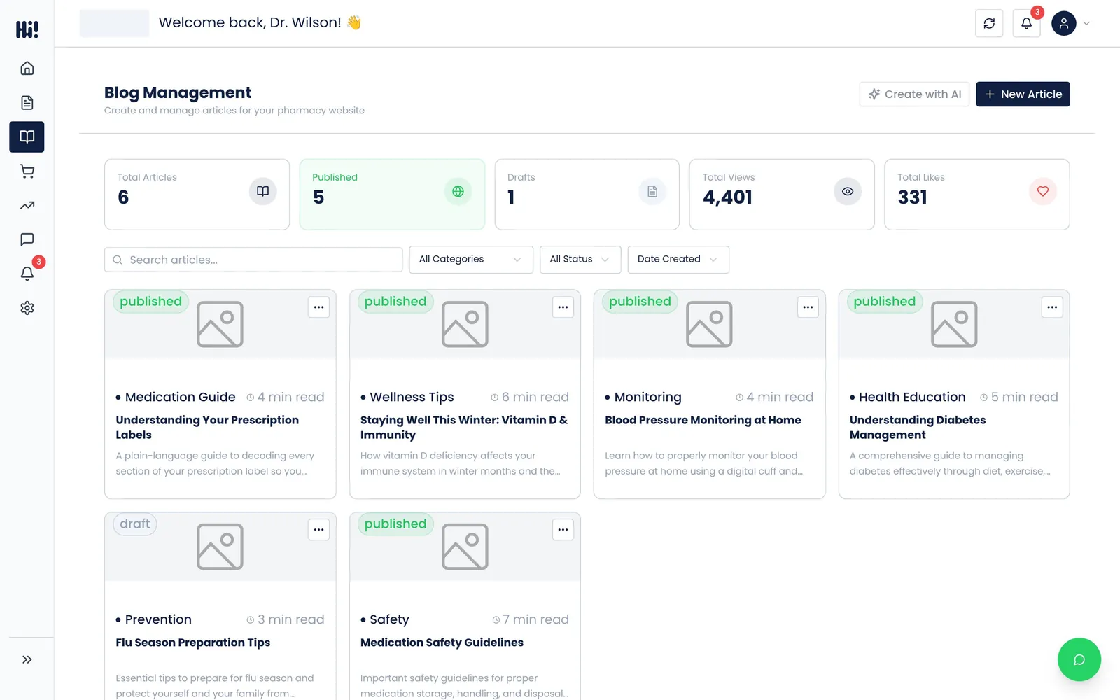 HiPharmacist dashboard, Blog